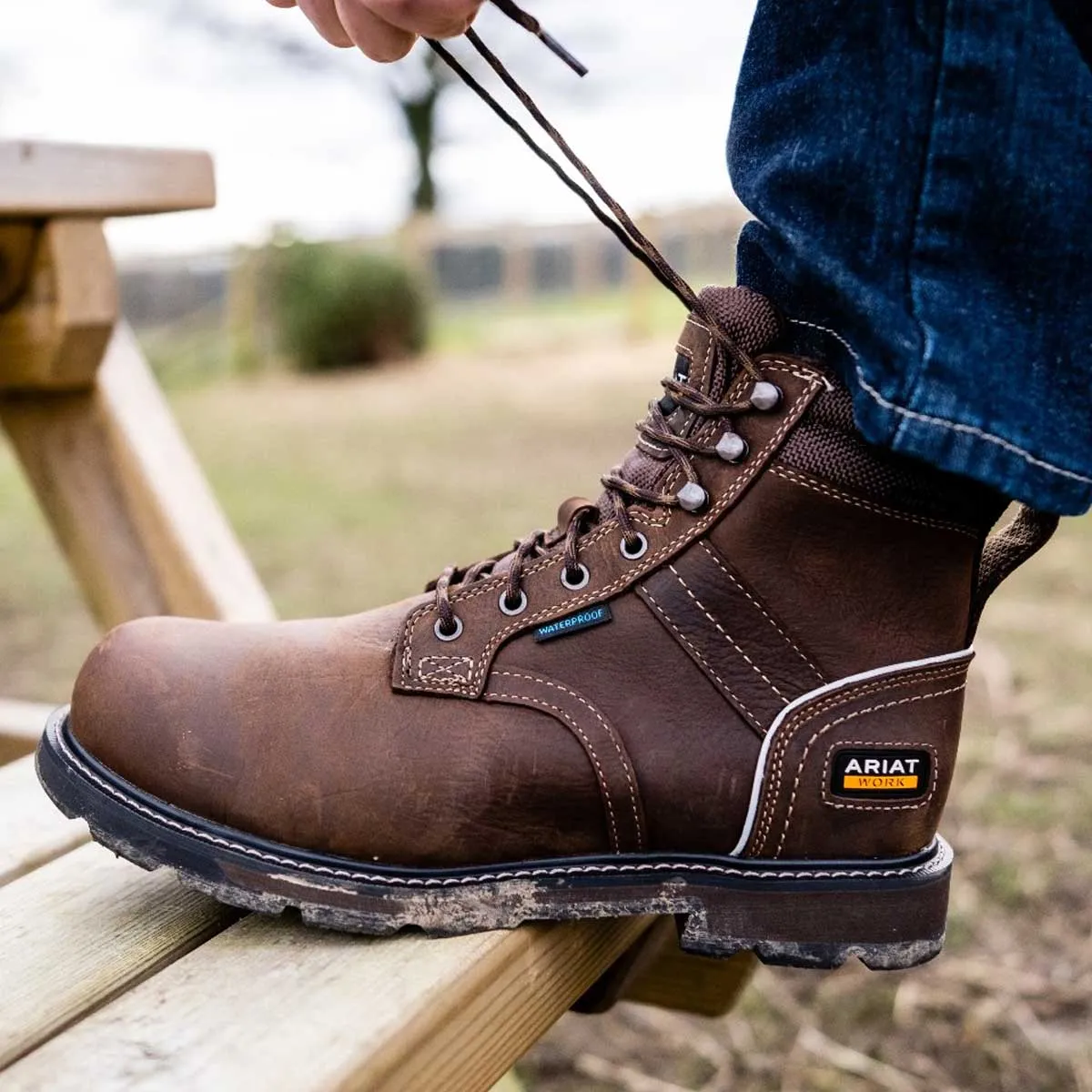 ARIAT Groundbreaker 6" Lace Work Boots - Mens H2O Steel Toe Cap