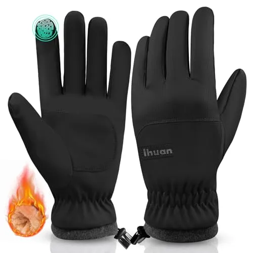 ihuan Winter Gloves Waterproof Windproof Mens Women - Warm Gloves Cold Weather, Touch Screen Fingers, Driving Biking Running