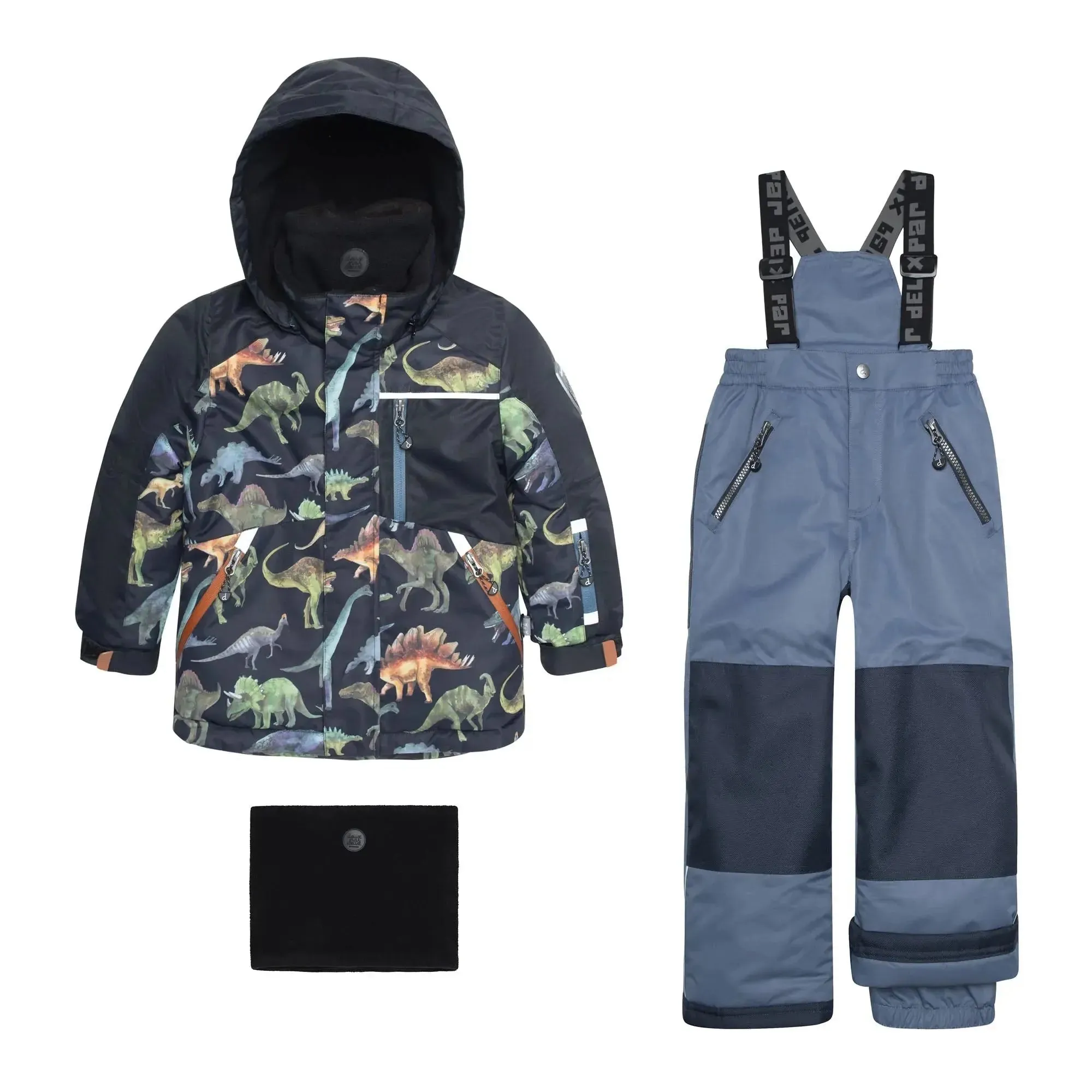 Printed Dinosaurs Two Piece Boys Snowsuit Black And Steel Blue | DEUX PAR DEUX