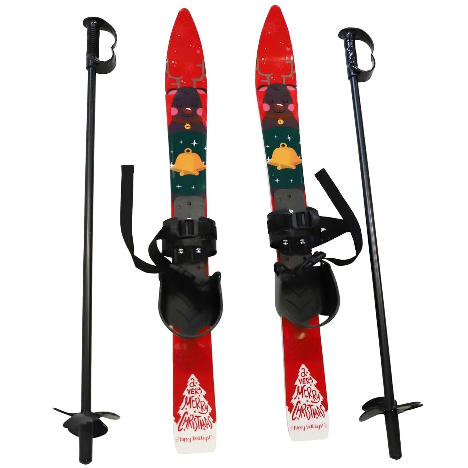 Snow Ski and Pole Set with Bindings 25.6" Ski Boards for Kids Age 2-4 Beginners, Red