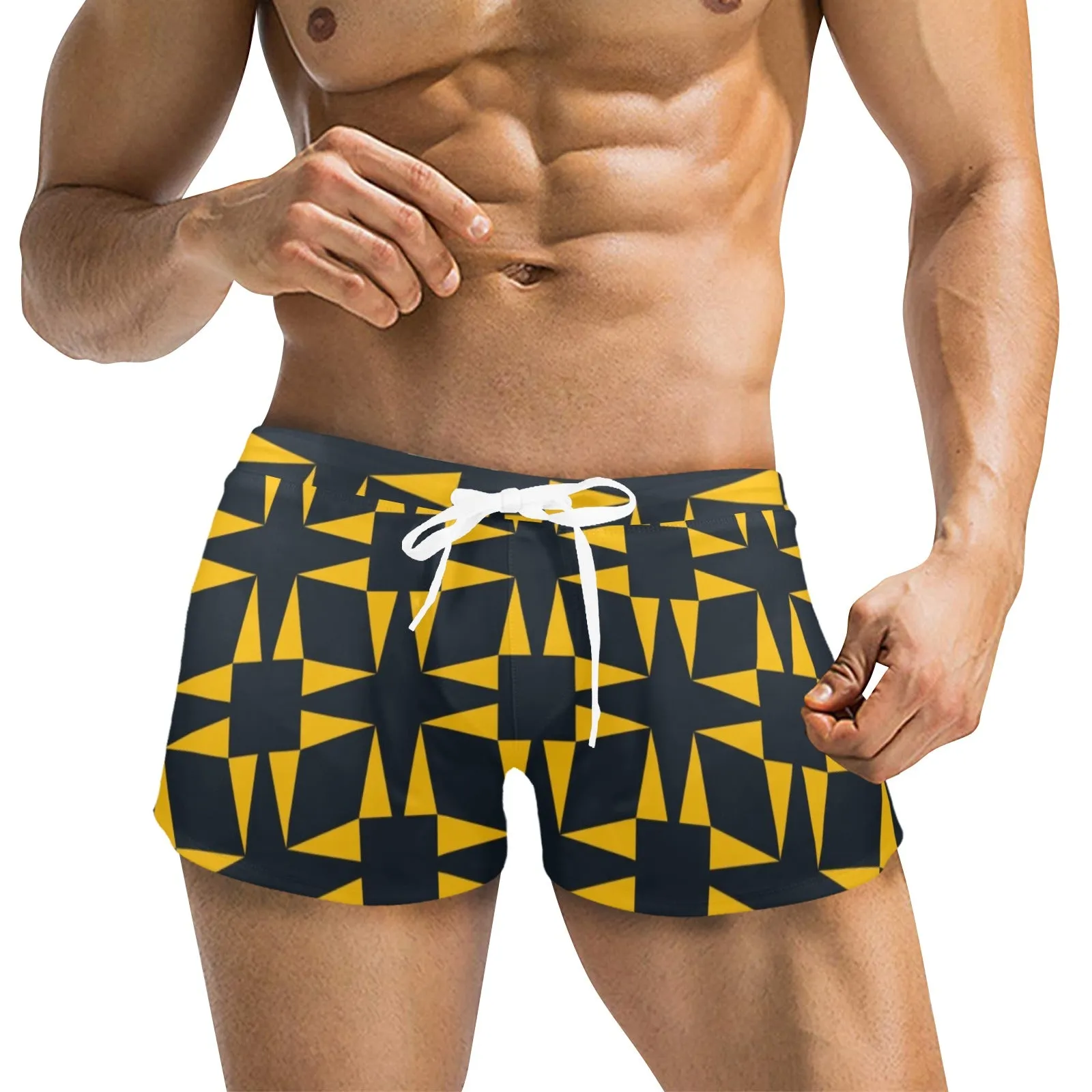 squ tri print Men's Swim Trunks with Zipper Pocket (Model L71)