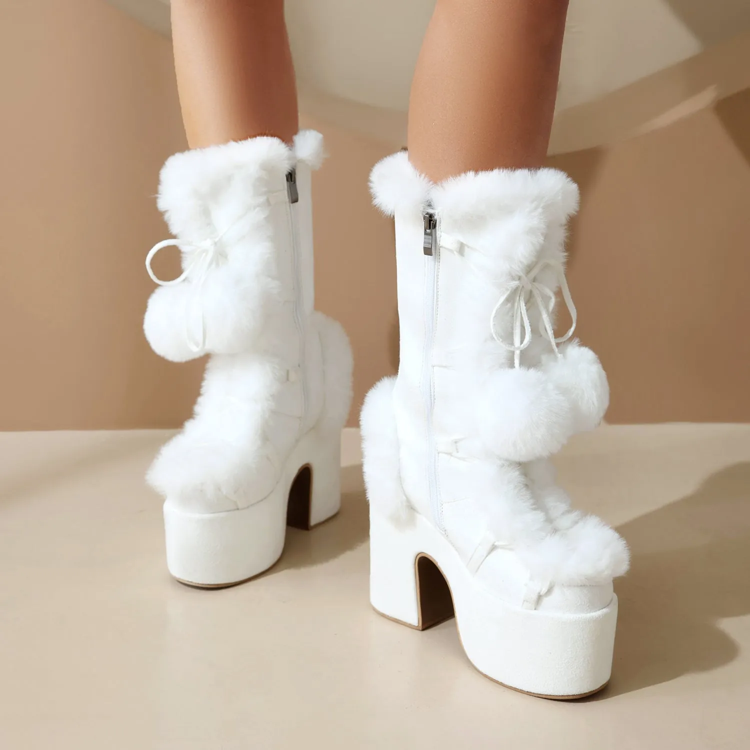 Sweet Lolita Boots Suede Snow Fur Shoes Footwear