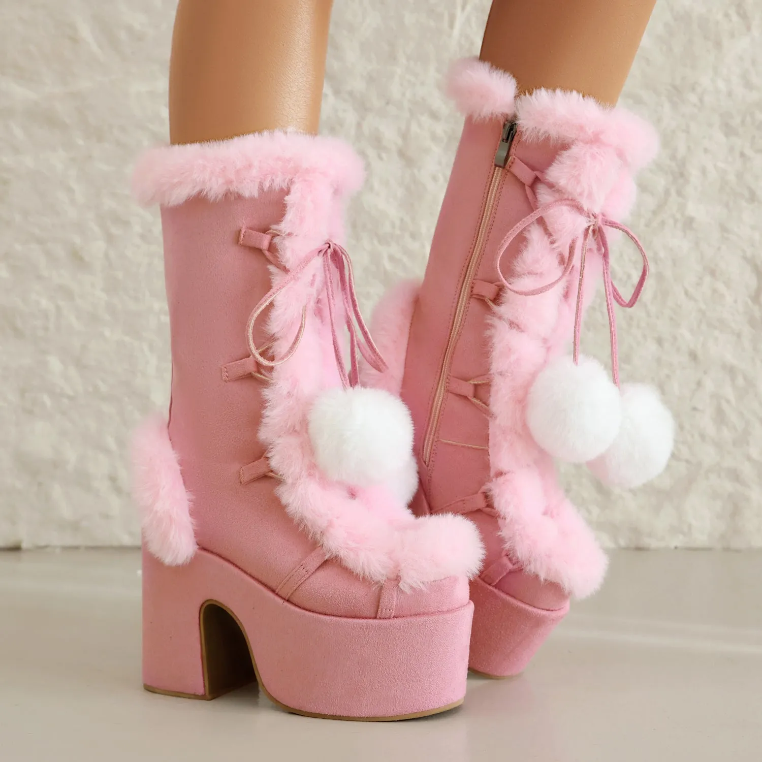 Sweet Lolita Boots Suede Snow Fur Shoes Footwear