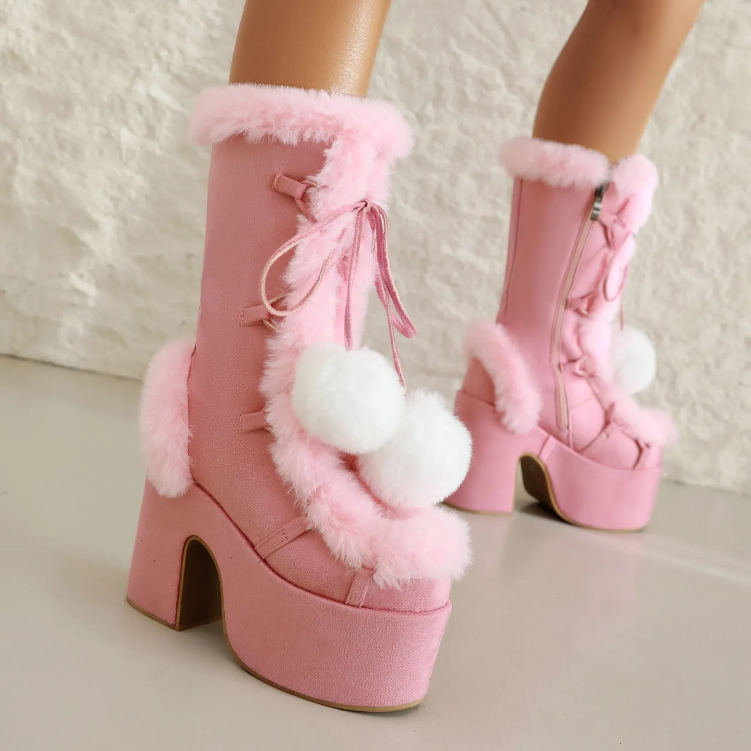 Sweet Lolita Boots Suede Snow Fur Shoes Footwear