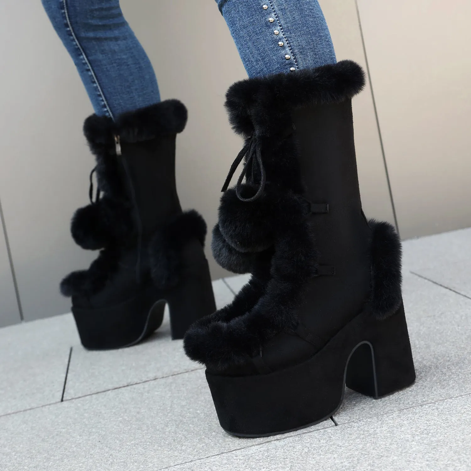 Sweet Lolita Boots Suede Snow Fur Shoes Footwear