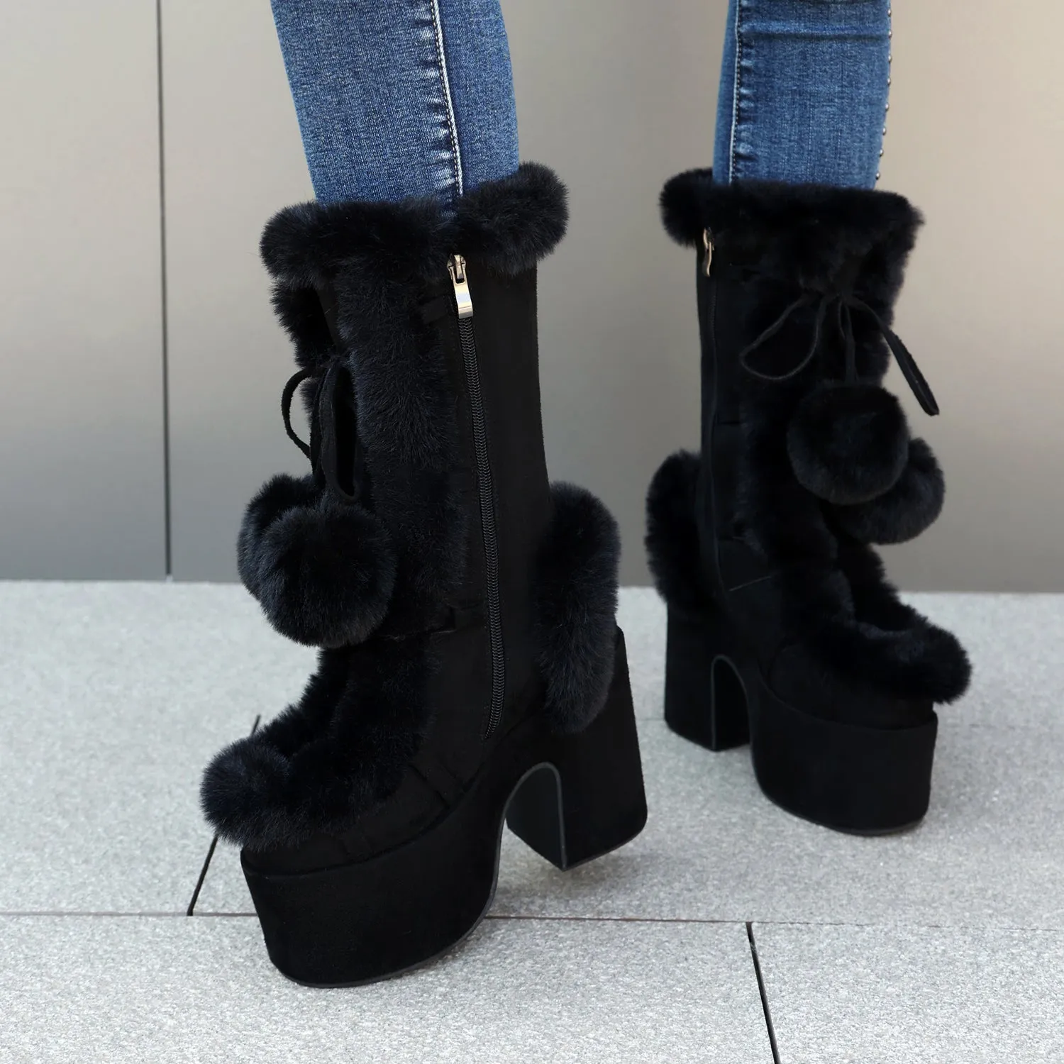 Sweet Lolita Boots Suede Snow Fur Shoes Footwear