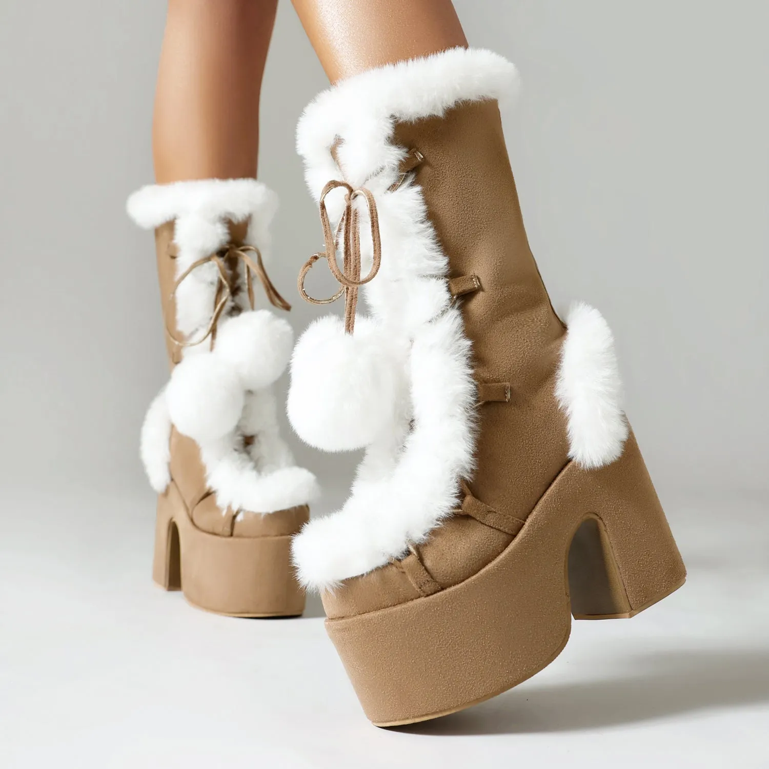 Sweet Lolita Boots Suede Snow Fur Shoes Footwear