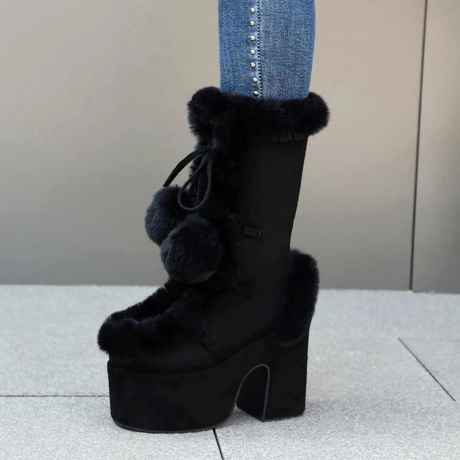 Sweet Lolita Boots Suede Snow Fur Shoes Footwear