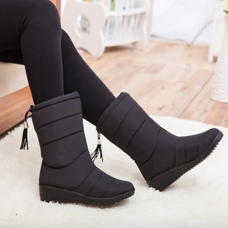 Tassel Winter Boots for women | Mid Calf Down Snow Boots | Botas Mujer Warm Winter Shoes Plus Size 44