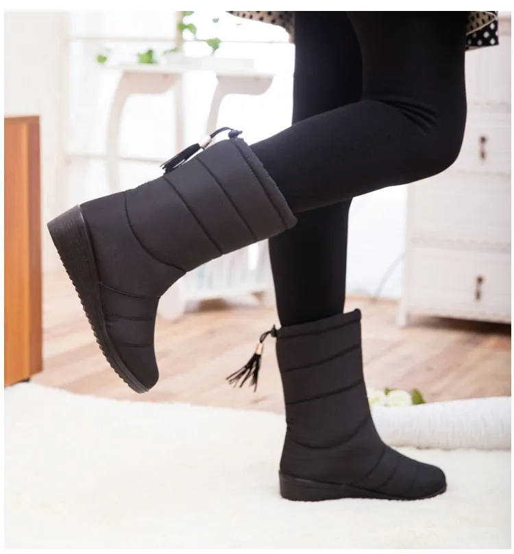 Tassel Winter Boots for women | Mid Calf Down Snow Boots | Botas Mujer Warm Winter Shoes Plus Size 44