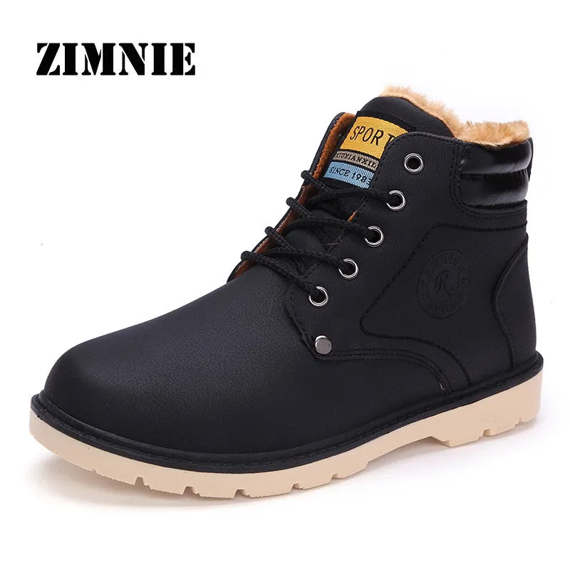 ZIMNIE Super Warm Men's Winter Pu Leather Ankle Boots Men Autumn Waterproof Snow Boots Leisure Martin Autumn Boots Shoes Mens